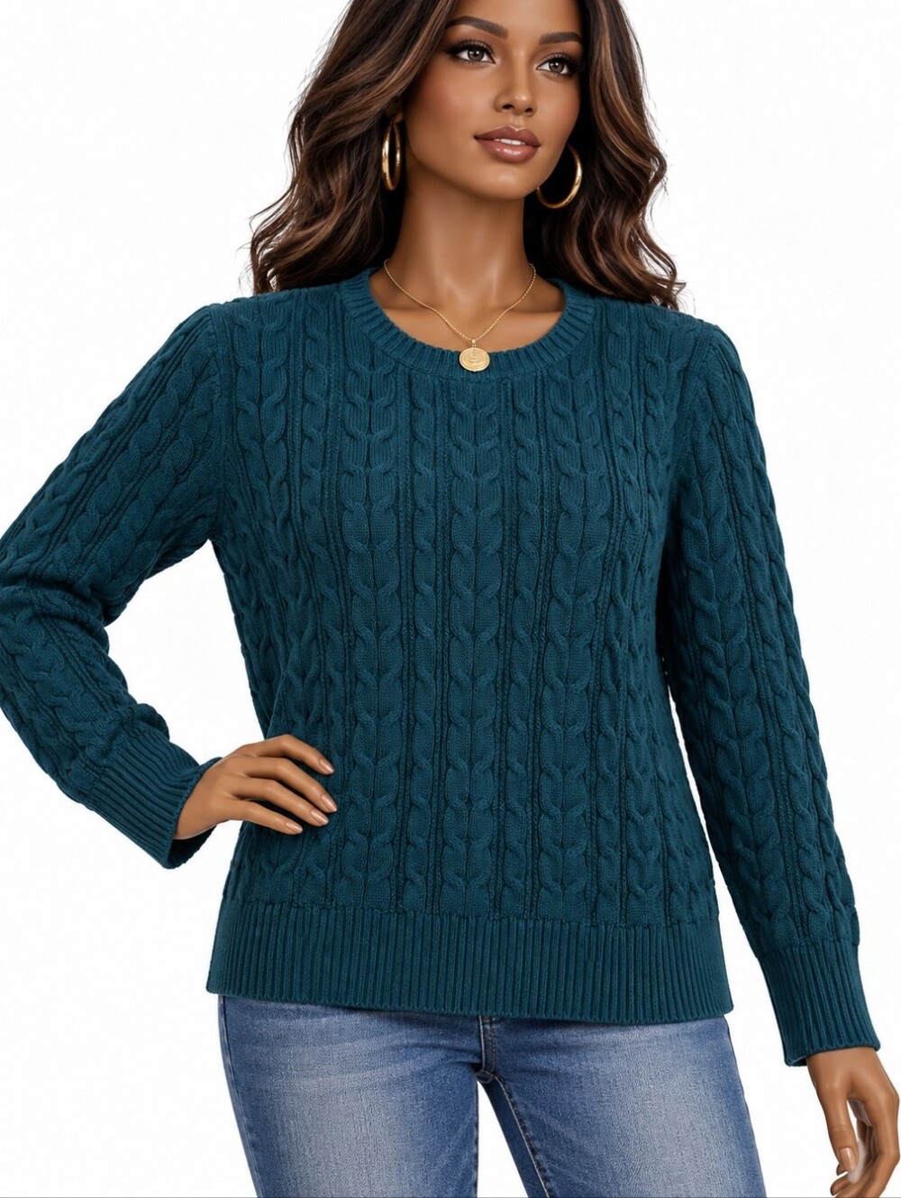 J. Crew Women's Cable Knit Crewneck Sweater Petite XL Teal